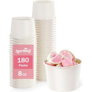 Lzerking 180 Count Ice Cream Cups Disposable 8 oz, Small White Dessert Bowls for Sundaes, Snacks, Popcorn, Soup & Parties