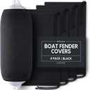 Boat Fender Covers  | Black & Navy Blue | 1, 2 & 4-Pack | Polyester (4-Pack, Black, 12 x 34)