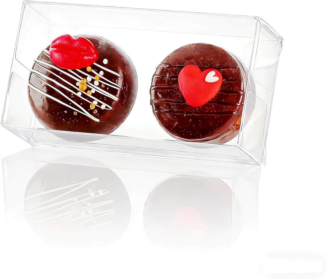 100PCS Clear Macaron Boxes for 2, Chocolate Covered Orec Boxes Favor Boxes Treat Boxes Pastry Boxes for Christmas Party Birthday Wedding(4.17" x 2.17" x 1.38")
