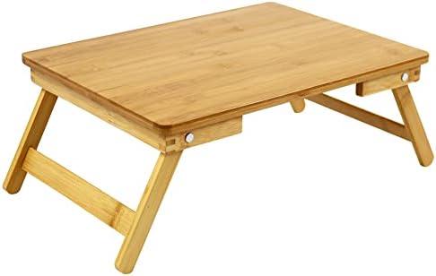 WKWKER 100% Bamboo Laptop Desk Flat Surface Lap Stand Table with Folding Legs Portable Table Bed Tray for Workstation Computer Writing Studio (Natural)