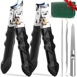 Toenail Clippers for Thick Toenails, Toe Nail Clippers Set for Men, Wide Jaw Opening Nail Clippers, Heavy Duty Ingrown Toenail Clippers Nail Cutters, Ultra Sharp Slanted Nail clippers with Long Handle