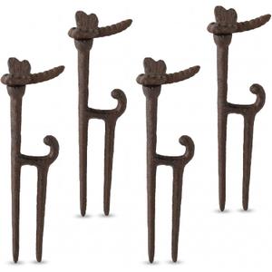 Shimeyao 4 Pack Garden Hose Guide Stakes Bulk 9.5'' Rusty Dragonfly Garden Hose Guide Spike Decorative Cast Iron Stakes Holder Heavy Duty Metal Outdoor Nails Tool for Lawn Yard Patio Plant Protection
