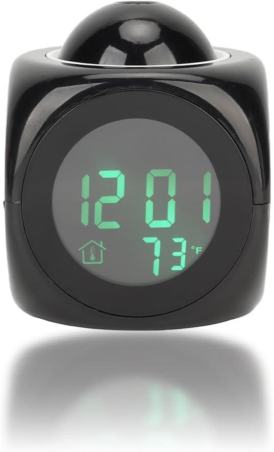 Projection Clock for Bedroom Ceiling - Digital Alarm Clock with Adjustable Projector, LED Display Indoor Thermometer, Voice Talking Report, Snooze & Sleep Timer, USB or Battery Powered