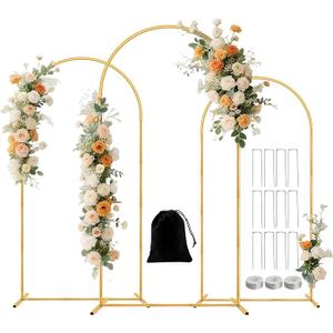 Metal Arch Backdrop Stand Set of 3(7.2 ft, 6.6 ft, 6 ft) Party Arch Stands for Wedding, Birthday, Baby Shower, Bridal Shower, Balloon Arched Frame for Garden Decor, Gold Floral Arches, 3 Pieces