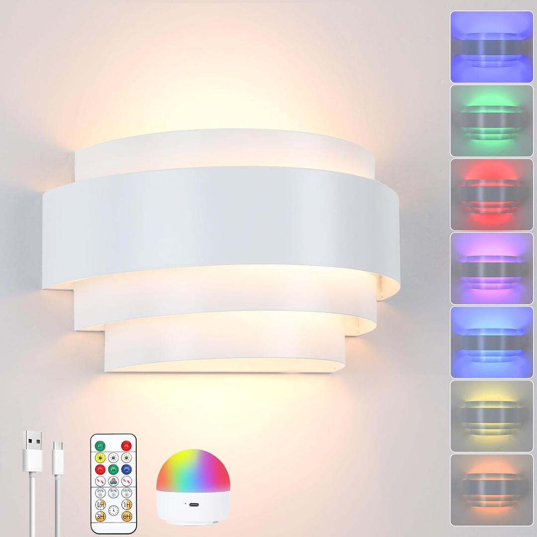 Lightess Battery Operated Wall Sconces with Remote Control, Dimmable Sconce Wall Light, Indoor Cordless Wall Lamp with Rechargable Bulb for Living Room Bedroom, White