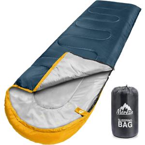 MEREZA Sleeping Bags XL for Adults Cold Weather Mens Large Wide Sleeping Bag for Big and Tall Girls Boys with Compression Sack for Camping Backpacking Warm & Cool Weather (Bermuda Bue&Yellow)