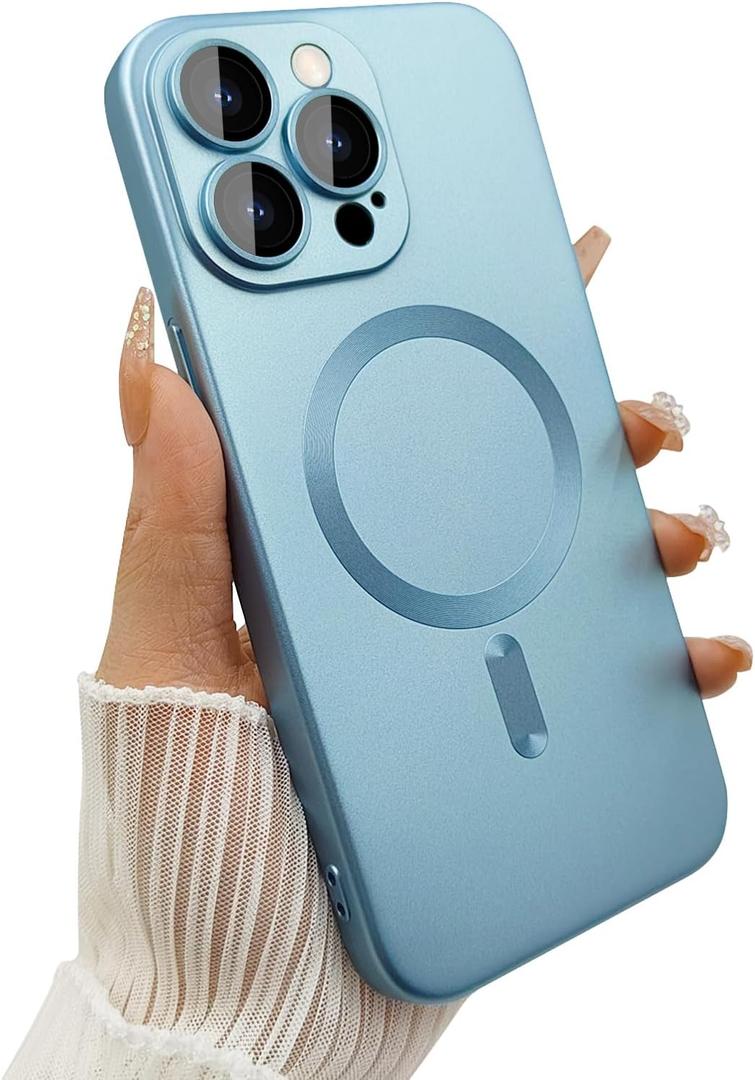 Magnetic for iPhone 15 Pro Max Phone Case for Women, Matte Luxury Metallic Luster Design and Camera Lens Protector, Compatible with Magsafe Case for iPhone 15 Pro Max 6.7"-Blue