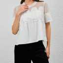 Womens Lace Flared Short Sleeve Blouse Lace Poplin Ruffle Mesh Crew Neck Swing Babydoll Tops Elegant Loose Shirts (S)