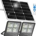 Gebosun Black 2-Pack 300W LED Solar Flood Light, Remote Controlled, Dusk to Dawn, 30,000Lumen, 6000K, IP65 Waterproof for Shed Backyard Garden