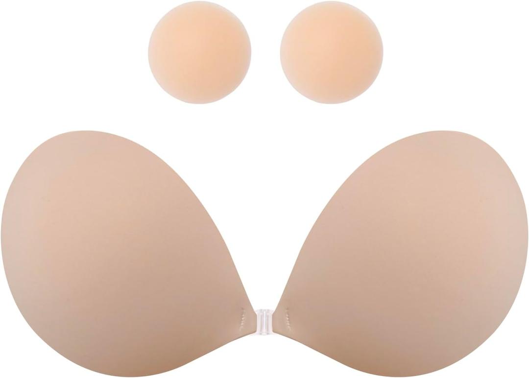 MITALOO 2026 Seamless Sticky Bra Adhesive Bra Push Up Invisible Strapless Backless Covers for Women Nude (Beige)