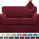 Turquoize 3 Piece Sofa Covers for 2 Cushion Couch Sofa Slipcover Soft Couch Cover for Dogs-Washable Sofa Furniture Covers with 2 Individual Cushion Covers, Thick Jacquard Fabric (Loveseat, Burgundy)