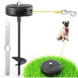 30ft Dog Tie Out Cable and Stake, 360No Tangle Heavy Spiral Dog Steel Anchor and Retractable Leash for Small to Large Dogs Up to 10-90 lbs Lead for Outside Yard Camping Park