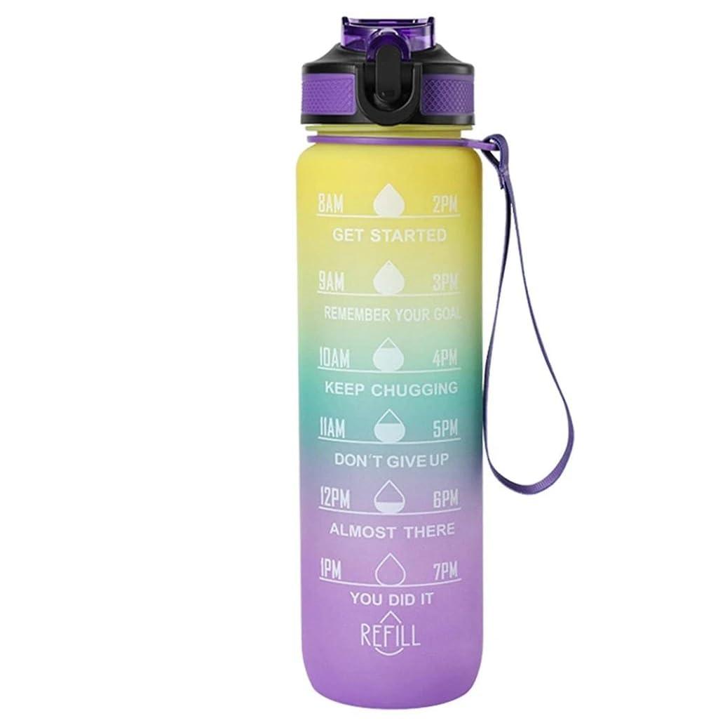 Motivational Water Bottle, 1 Litre, Time Marker with Straw, Leakproof, BPA-Free, Multicolour Gradient