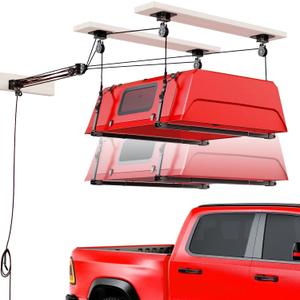 Truck Cap Hoist System for Garage Ceiling 250 lb, Smart 4-Point Self-Leveling Garage Hoist with 8:1 Pulley Lift System, Easy One-Person Overhead Garage Storage Lift for Truck Topper Rack