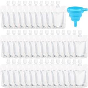 Patelai 150 Pieces Plastic Liquid Pouch Reusable Juice Pouches Travel Water Leak Proof Bags Bulk with Collapsible Silicone Funnel for Travel Outdoor (5 oz)