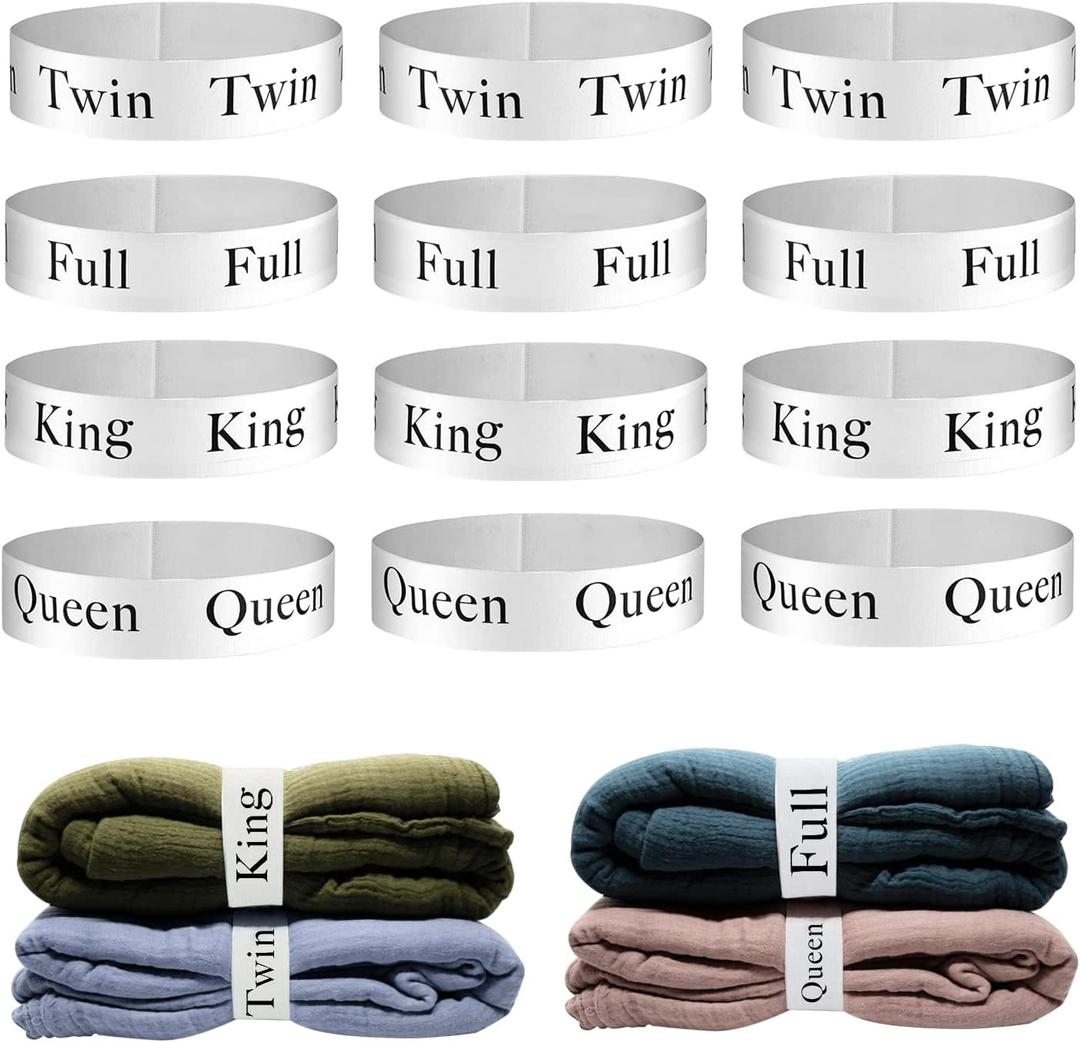 12pcs Bed Sheet Organizers and Storage Bands for Closet Organization Linen Labels King Twin Full Queen Bedding Bands Elastic Sheet Straps (12PCS Mix Size)