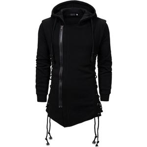 Men Assassin Robe Hoodies Sweatshirts Gothic Asymmetrical Zipper Side Lace Up Fleece Hooded Jacket (Medium, Black)