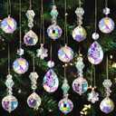 Misdary 36 Pcs Crystal Iridescent Ornaments for Christmas Tree Hanging Crystal Glass Ball Decorations Hanging Xmas Teardrop Prism Glass Ball for Xmas Party Wedding Home Decor