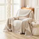 Boho Chenille Couch Cover with Tassels, Bohemian Sofa Cover for 1 Cushion Couch, Armchair, Chair, 1 Seater (71" x 91", Khaki)