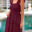 PRETTYGARDEN Womens 2025 Trendy Mini Summer Dresses Sleeveless Tulle Ruffle Square Neck Tiered Smocked Beach Vacation Dress (XL)