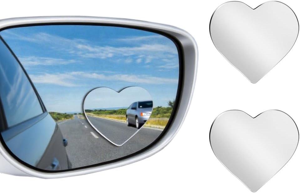 2 x Blind Spot Mirror 2 Pack Cute Car Accessories for Women Heart Shaped Valentines Gifts for Girlfriend Car Essentials Side Blindspot Mirrors Wide Angle Mirrors Adjustabe Convex Rear View Mirror, Medium