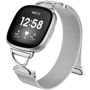 JKD X-Shape Metal Band Compatible with Fitbit Versa 4/Sense 2/Versa 3/Sense Bands Women Men, Stainless Steel Soft Mesh Loop Strap Replacement for Fitbit Sense 2/Versa 3/Sense/Versa 4 Smartwatch (Silver)