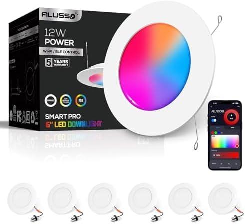 ALUSSO Smart Downlights, 12W 1100LM Recessed Lighting Dimmable 2700-6000K Bluetooth APP Control Compatible Wet Location Use 6 Inch