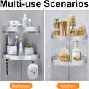 DUFU Adhesive Corner Shower Caddy with Hooks,Bathroom Shower Organizer, No Drilling Rust Proof Aluminum Shower Shelf for Inside Shower 2 Pack (Silver)