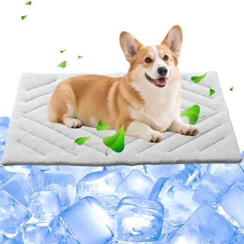 BECROWM Dog Cooling Mat Self Coolings Foldable Cooling Pad for Dog in Summer Coolings Mat for Dogs and Cats Machine Washable (Rectangle, Grey, Large-48 L x 28" W)