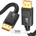 Silkland 80Gbps DisplayPort Cable 2.1 6.6FT, [VESA Certified, Secure Latch], [16K@60Hz, 8K@240Hz, 4K@480Hz 240Hz] Display Port Cord, DP80 HDR DSC1.2a for FreeSync G-Sync Gaming Monitor 5090 7900XTX