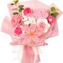 Crochet Flowers Bouquet, Crochet Rose Tulip Knitted Flower for Mother's Day, Valentine's Day, Anniversary, Wedding, Birthday, Home Dcor, Gifts for Mom, Lovers, Friends, Pink