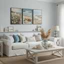 3Pcs Vintage Summer Ocean Beach Canvas Wall Art Retro Pastel Beach Book Coastal Wildflower Landscape Painting Wall Decor Trendy Preppy Print Artwork for Living Room Dorm Home Decoration Unframed