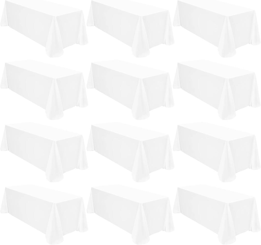 12 Pack Polyester Rectangle Tablecloth 90 x 132 Inch White Tablecloth for 6 Ft Rectangle Tables,Washable Fabric Table Covers Polyester Table Clothes for Wedding Parties Banque
