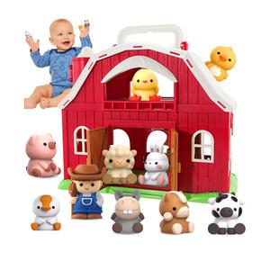 Toys for 1 2 3 Years Old Boys and Girls, Big Barn Playset with Farm Animal, Preschool Montessori Toy, Farm Playset with Big Red Barn & Farmer, Christmas & Birthday Gift Toy for Kids