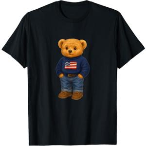 Cool American USA Teddy Bear Illustration Graphic Designs Sweatshirt, Size 2XL