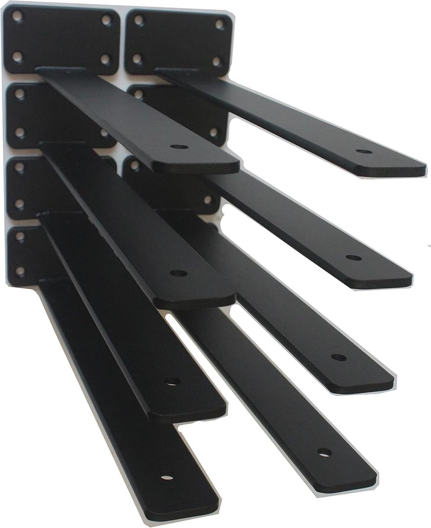 8 Pack - 12 inch Black Hidden L Shelf Bracket (1/5 Inch Thicked) Iron Floating Shelf Brackets Rustic Industrial Metal Brackets for Shelf Support