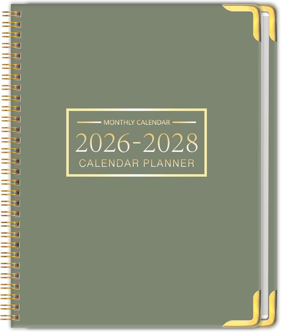 Monthly Planner 2026-2028, Hardcover 3 year calendar 2026-2027-2028 Calendar Book from Jan 2026 - Dec 2028, 9 x 11, Spiral Bound,Organizer for Office, School, and Home,Green