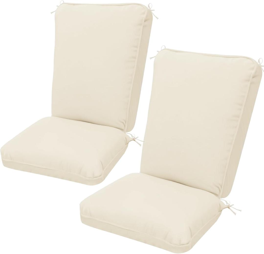 2 Pack Adirondack Chair Cushions, Waterproof & UV-Resistant Outdoor Rocking Chair Cushion Set, Removable Seat Pads with Ties for High Back Dining or Patio Chairs, Beige1#
