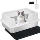Medium Low Entry Enclosed Stainless Steel Cat Litter Box with lid Scoop and Pads Easy Clean Kitten Kitty White Metal Litter Box