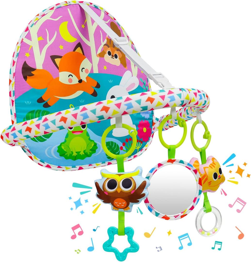 OKOOKO Car Seat Toy Rear Facing Car Seat Toy Baby Travel Toy Double-Sided with Baby Mirror Plush Toys Rattle Teether Thickened Pad Adjustable Sensory Toy for Newborn Infant