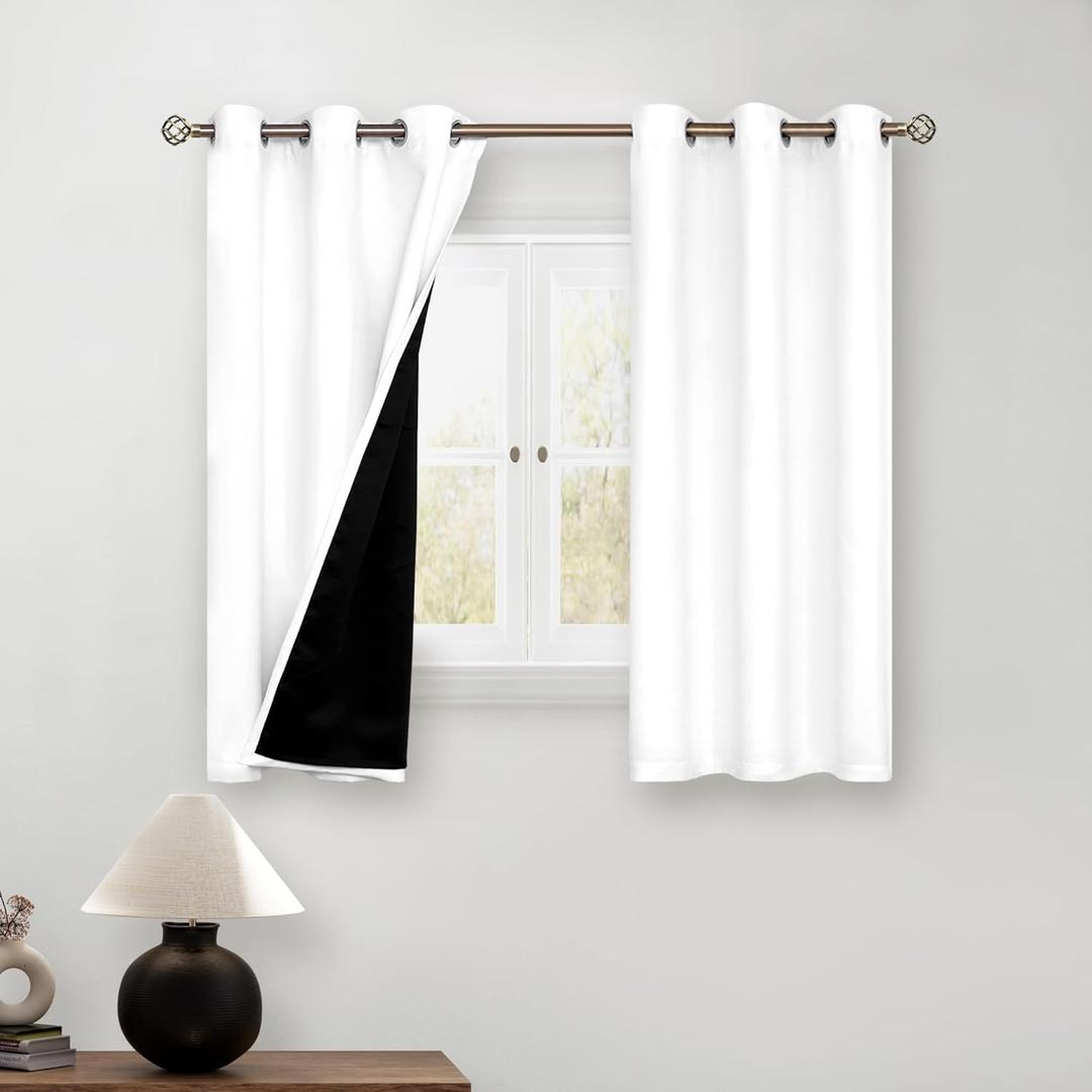 BGment Short 100% Blackout Curtains for Bedroom, Thermal Insulated Energy Efficiency Noise Reducing Grommet Curtains 54 Inch Length with Liner for Small Window 2 Panels Each 42 Inch Wide, Pure White