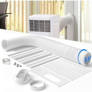Portable Air Conditioner Window Vent Kit with 82" Length, 5.9" Diameter Exhaust Hose, 15Pcs Universal PVC AC Window Slide Seal with 6 Panel(17" to 95") for Horizontal&Vertical Windows