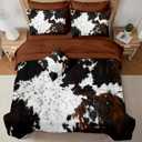 MUGINYU Brown Cowhide Comforter Set Queen, 8 Pieces Bed in a Bag Black White Cow Skin Print Western Farmhouse Animal Fur Bedding Set