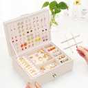 Girls Jewelry Box Earring Holder Organizer for Girls Jewelry Organizer Box Stud Earrings Organizer for Girls Womens Beige Jewelry Box for Earrings and Necklaces Rings Stud Earring Box for Teen (Medium)