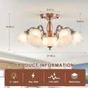 Mid-Century Modern Ceiling Light Red Chrome Nickel Semi Flush Mount Ceiling Lamp with Flower Frosted Glass Shades Chandelier Farmhouse Ceiling Lighting for Bedroom Kitchen Island Dining Room Entryway, 28" × 28" × 15"