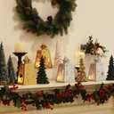 DECORKEY Christmas Lanterns Decorations Outdoor&Indoor, 4PCS Decorative Candle Holder Set with Christmas Tree, Snowman, Reindeer, Santa Claus Openwork Patterns, Hanging&Tabletop Decor (No Glass) (Golden *2+silver *2)