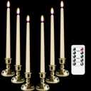 DRomance LED Flameless Flickering Window Candles with 10-Key Remote and Timer, Battery Operated Ivory 11" Realistic 3D Wick Purple Flame Christmas Thanksgiving Decor Candles(Set of 6, Gold Holders)
