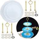 9PCS Resin Molds Includes 3 Tier Cake Stand Resin Molds with 6PCS Hardware Fittings, Silicone Resin Tray Molds for Making Cupcake Serving Stand