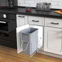 Single Pull-Out Trash Can, 35QT Under-Cabinet Kitchen Bin, Metal Frame, Grey, Fits Above 14 Opening Cabinets