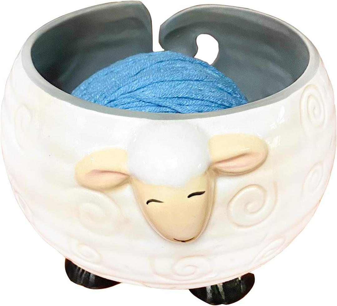Weabetfu Sheep Ceramic Yarn Bowl Knitting Yarn Bowl Handmade Craft Knitting Bowls Crocheting and Knitting Supplies Organizer,Perfect for Mother's Day and Christmas Gift